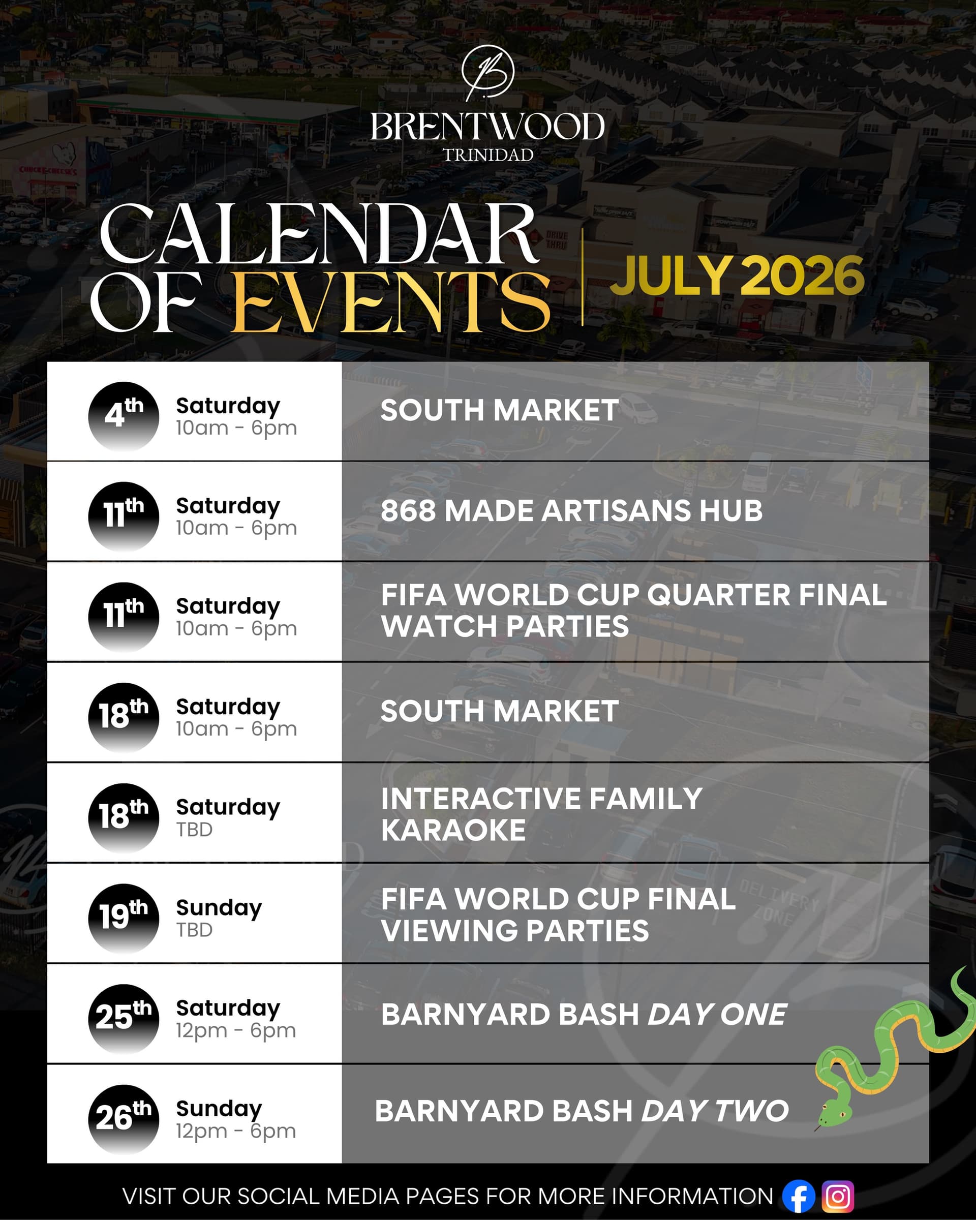 Brentwood Mall official Calendar of Events, July 2026